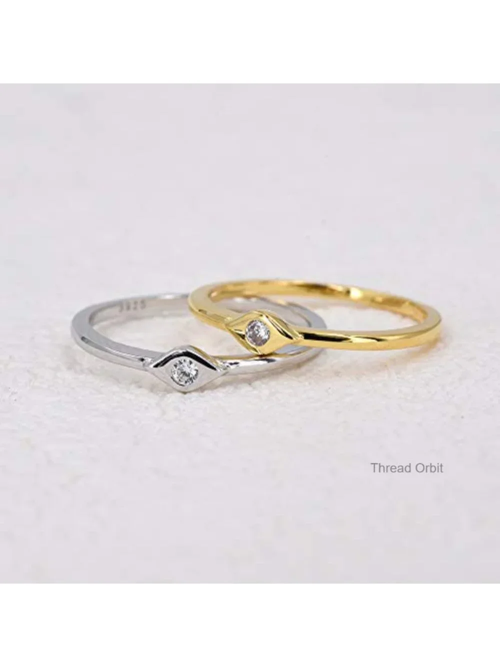 Sterling Silver Dainty Evil Eye Stacking Ring White Gold Plated